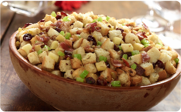 Apple Cranberry Stuffing with Bacon