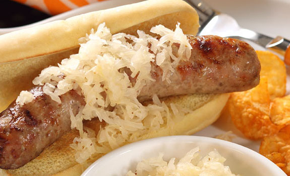 Beer-Simmered Brats with Sauerkraut