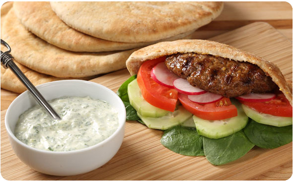 Lamb-Patty Pita with Cilantro-Mint Aioli