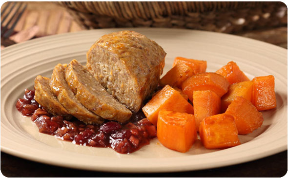 Mini Meatloaves with<br /> Apple-Cranberry<br /> Pecan Chutney