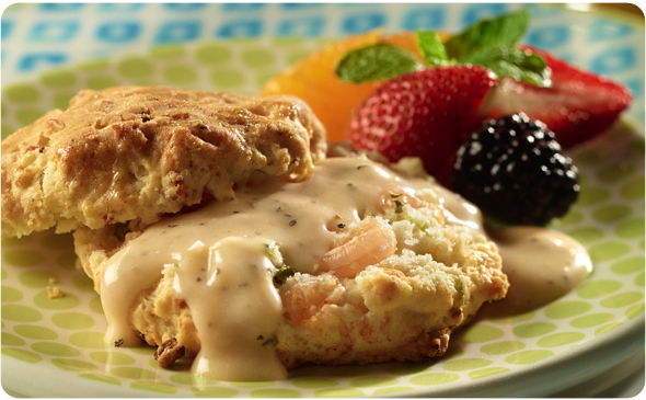 Shrimp and Garlic-Cheese Biscuits with Spicy Pepper Gravy