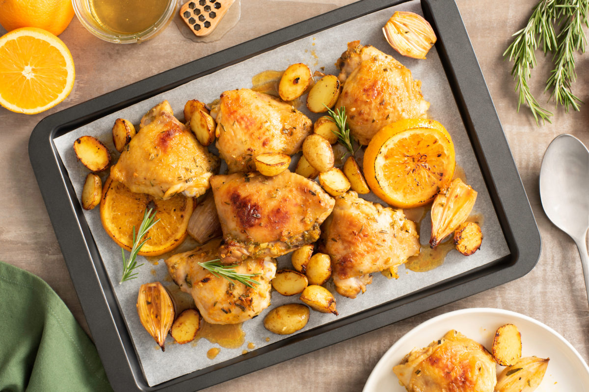 Honey Orange Sheet Pan Chicken Thighs