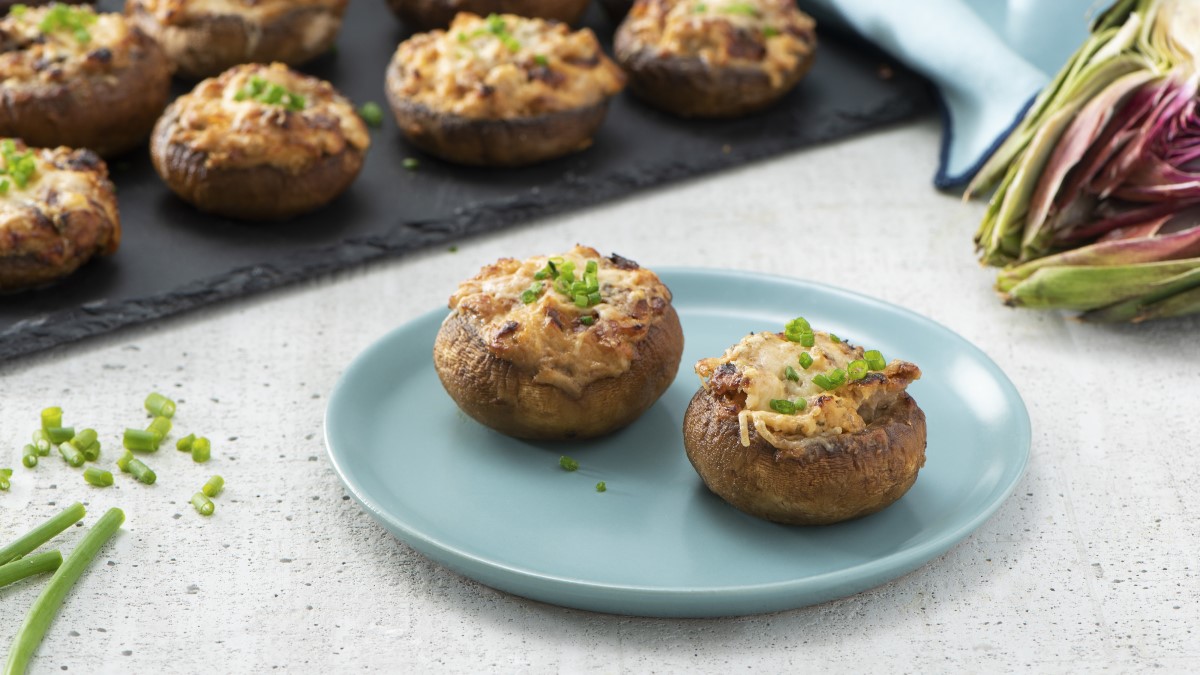 Artichoke and Asiago Stuffed Mushrooms