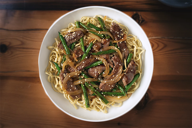 Steak, Green Bean and Onion Stir-Fry