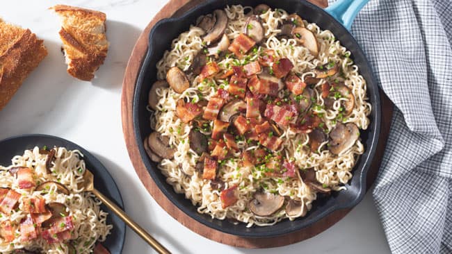 One-Pot Ramen and Mushroom Carbonara