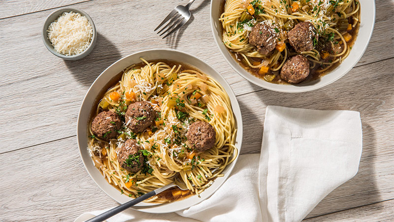 Spaghetti and Meatballs in Broth