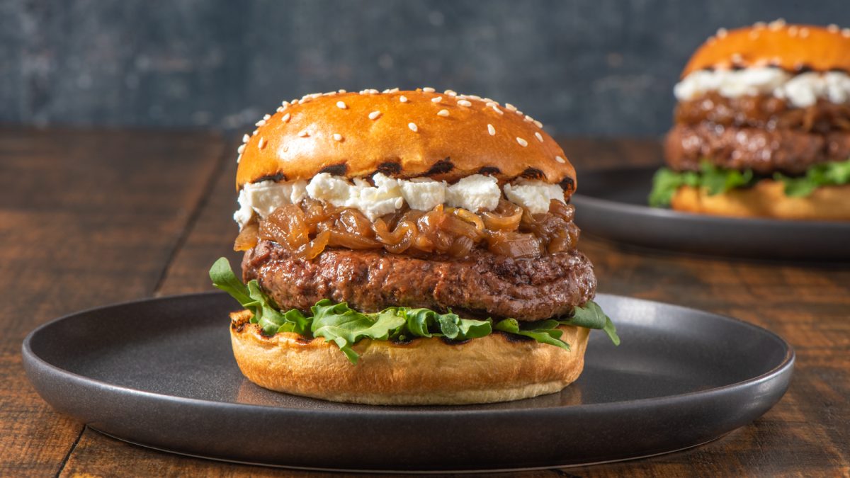 Caramelized Onion and Goat Cheese Burgers