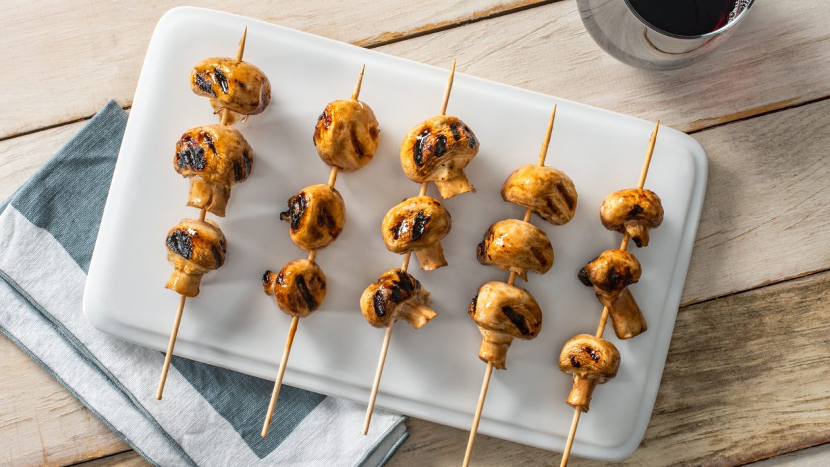 Grilled Garlic Balsamic Mushroom Skewers