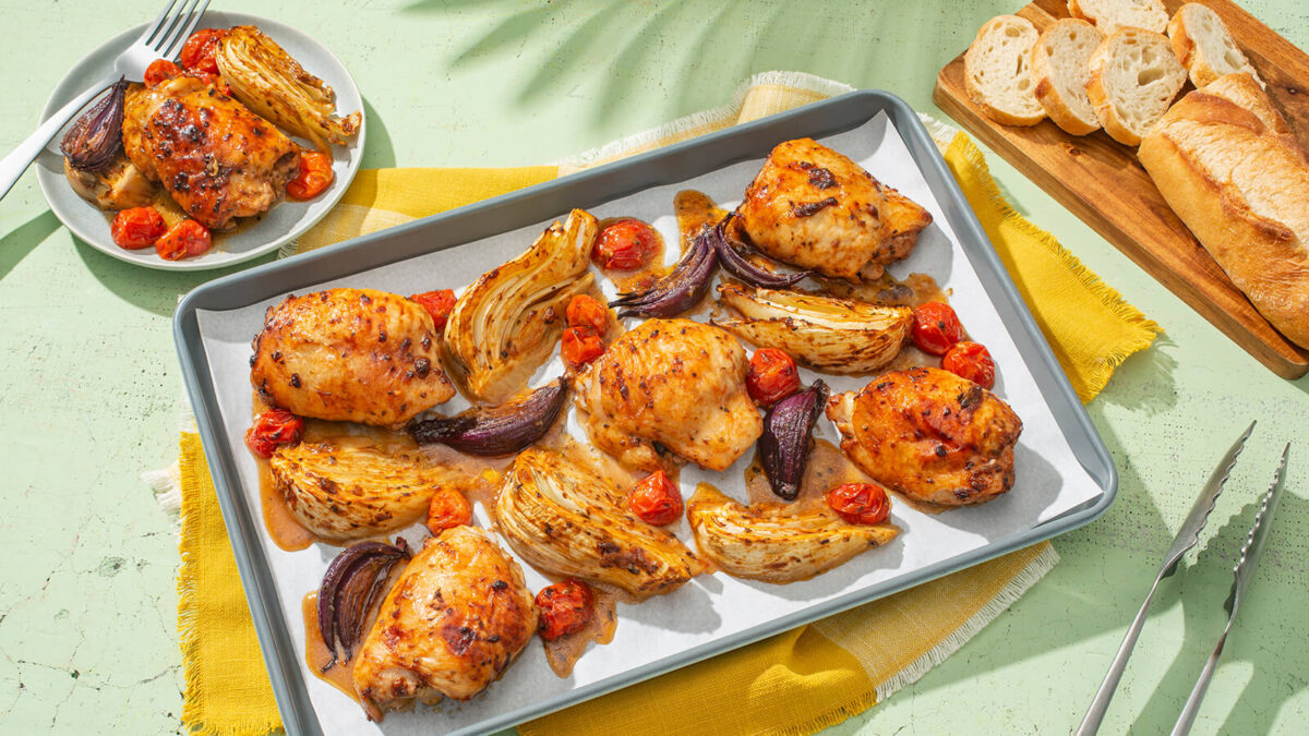 Italian Chicken Sheet Pan Bake with Fennel and Tomato