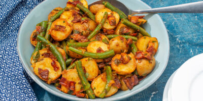 Potato and Green Bean Salad with Warm Bacon Adobo Dressing recipe