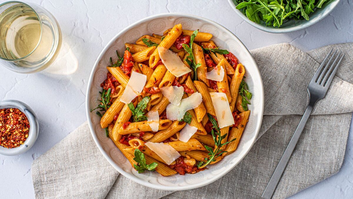 Penne Arrabbiata with Harissa and Herbs